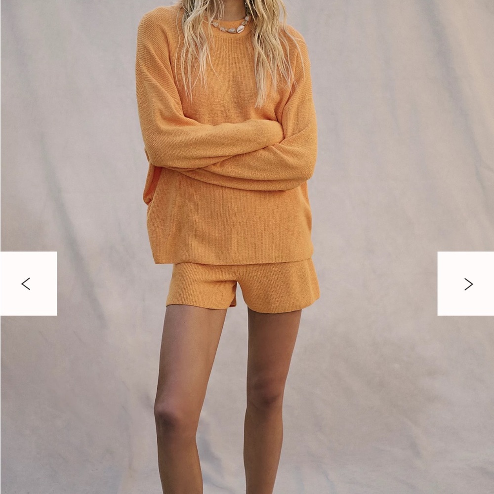 Free PeopleCozy Orange Yellow Knit Sweater and Shorts Set